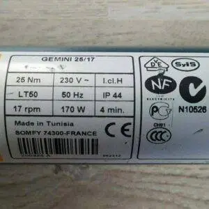 Somfy Mariner 40/17 LT50 200328 Somfy Gemini 25/17 LT50 200325